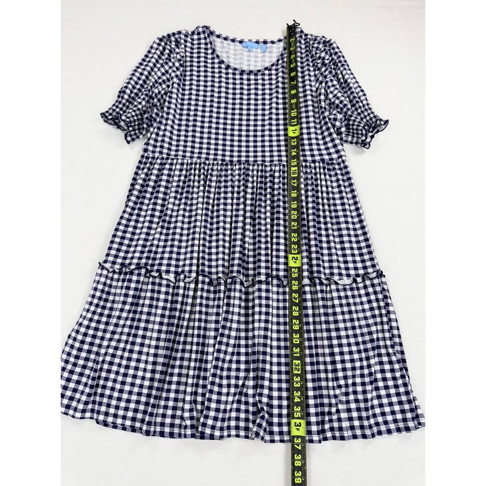 Draper James Women's Gingham Tiered Smocked Dress XL Navy Blue White - Picture 14 of 14